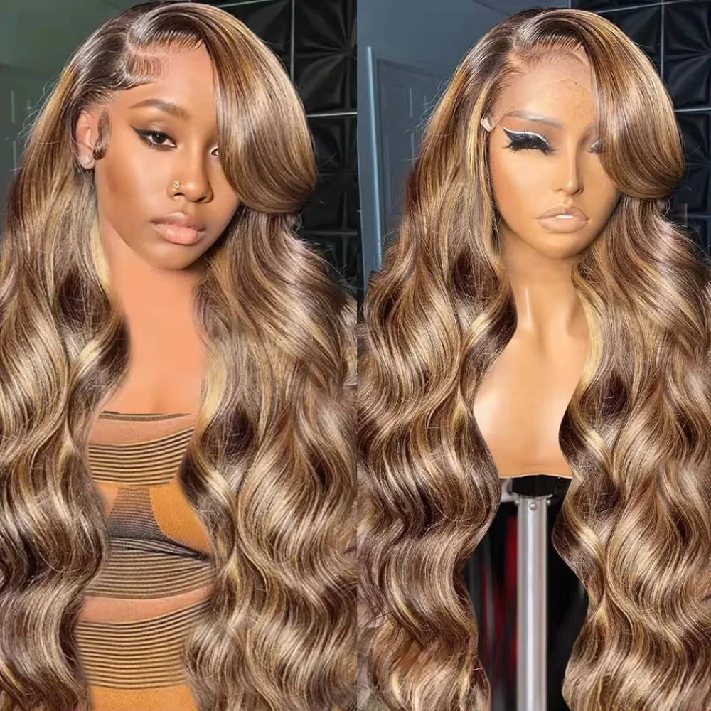 

P4/27 Highlight Body Wave Lace Front Wig Human Hair 13x6 HD Transparent Lace Front Wigs Ombre Colored Wig Brazilian Hair 46 Inch