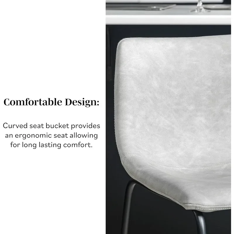 Juego de 2 taburetes de bar de piel sintética gris, taburetes de bar sin brazos de estilo industrial de 24 pulgadas, taburetes de comedor de bar de cocina