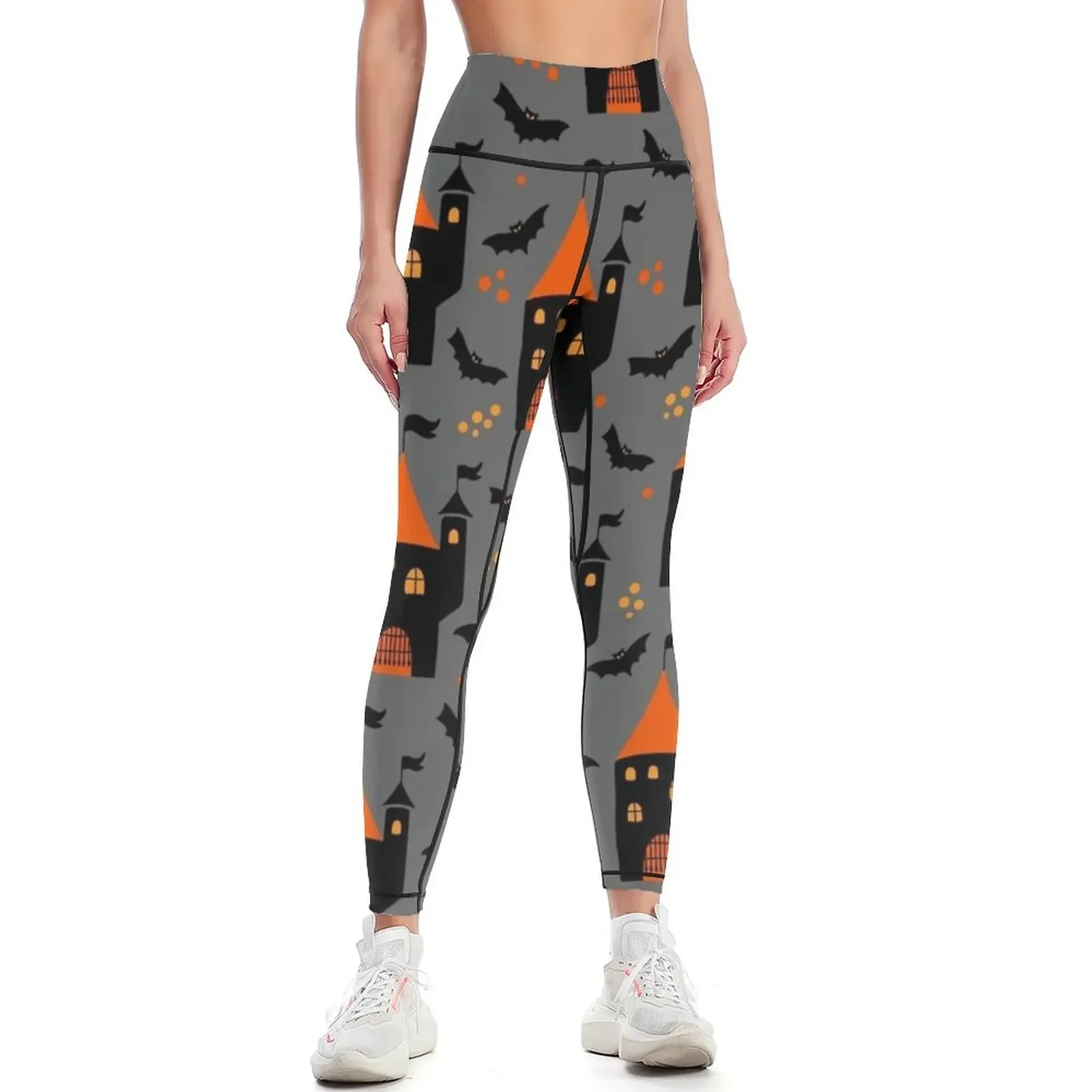 

Halloween pattern spooky bats and houses Leggings Women sports sports shirts gym Women's push up for physical Womens Leggings