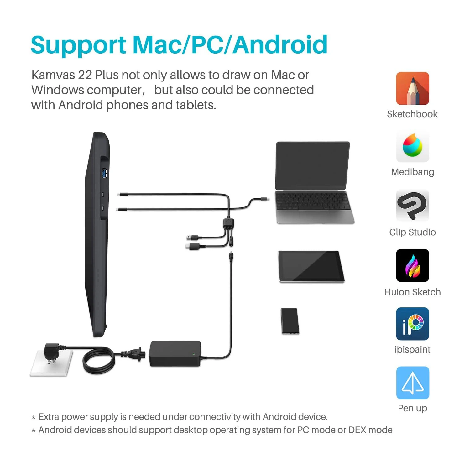 21.5 Inch Huion Kamvas 22 Graphics Tablet Pen Display Full Lamination Screen 1200:1 Contrast Ratio 120%~140% sRGB Gamut