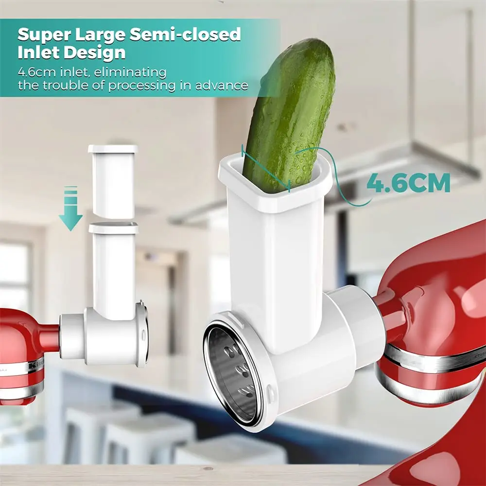 New Slicer Shredder Attachments, Fresh Prep Vegetable Slicer for Kitchenaid Stand Mixer, Salad Maker with Cleaning Brush
