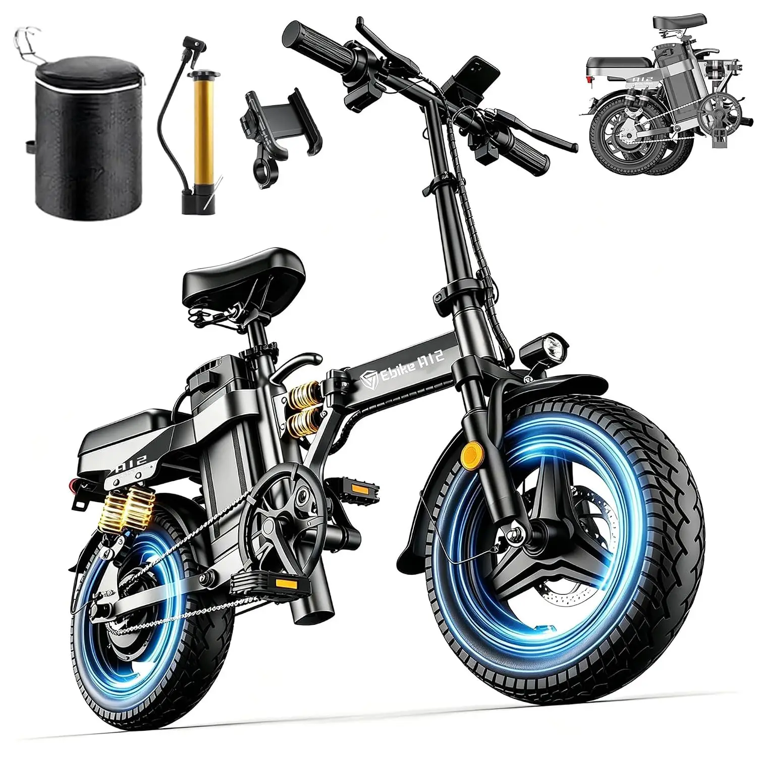 Folding Electric Bike with Remote Controller 1500W 48V 15Ah Battery, Customized