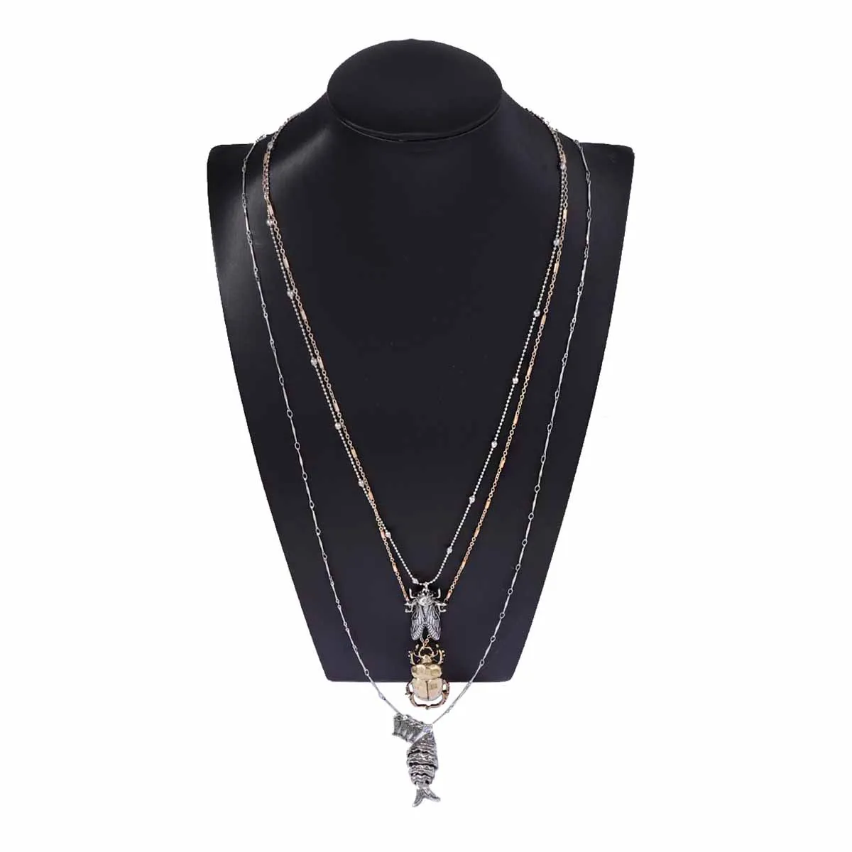 

ZAA Personality Insect Fish Shape Animals Pendant Necklace for Women Vintage Metal Multilayer Necklaces Jewelry Gifts