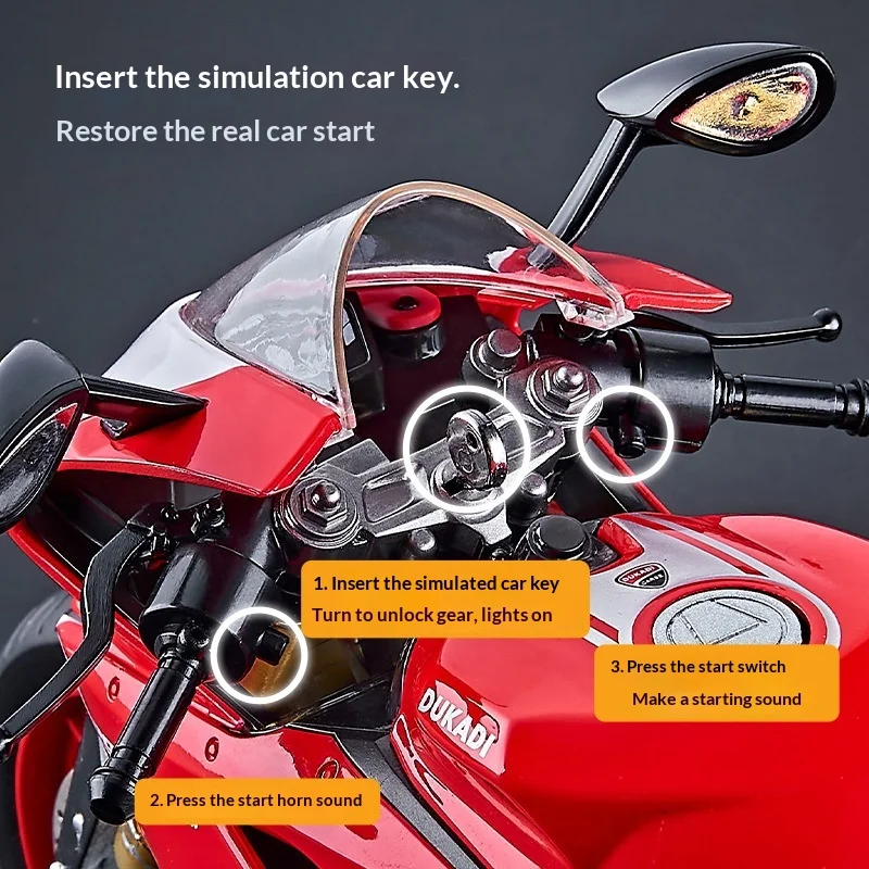 DUKADI 1/9 Scale Simulation Diecast Motorcycle Model Sound Light Smooth Gliding Boxed Spray Version