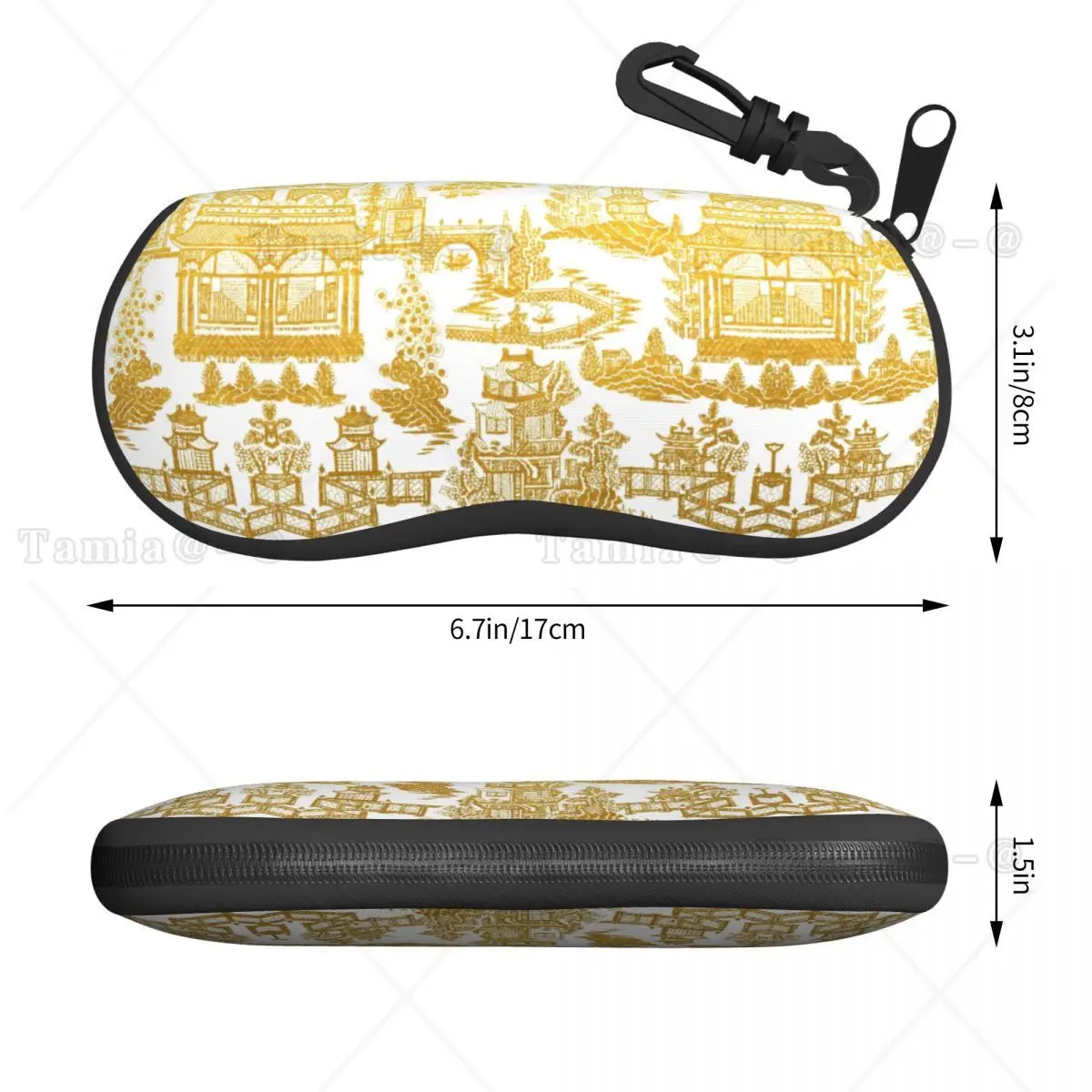 Golden Pagoda Chinoiserie Shell Eyeglasses Protector Cases Fashion Sunglass Case Vintage Oriental Willow Pattern Glasses Pouch