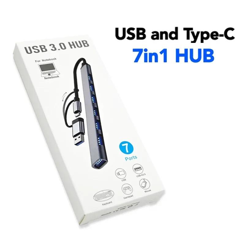 USB HUB Type C 3 0 USB-A Hub Splitter 7 Port USB3.0/2.0 With USB-C PD High Speed Data Transfer For PC Laptop Macbook Accessories