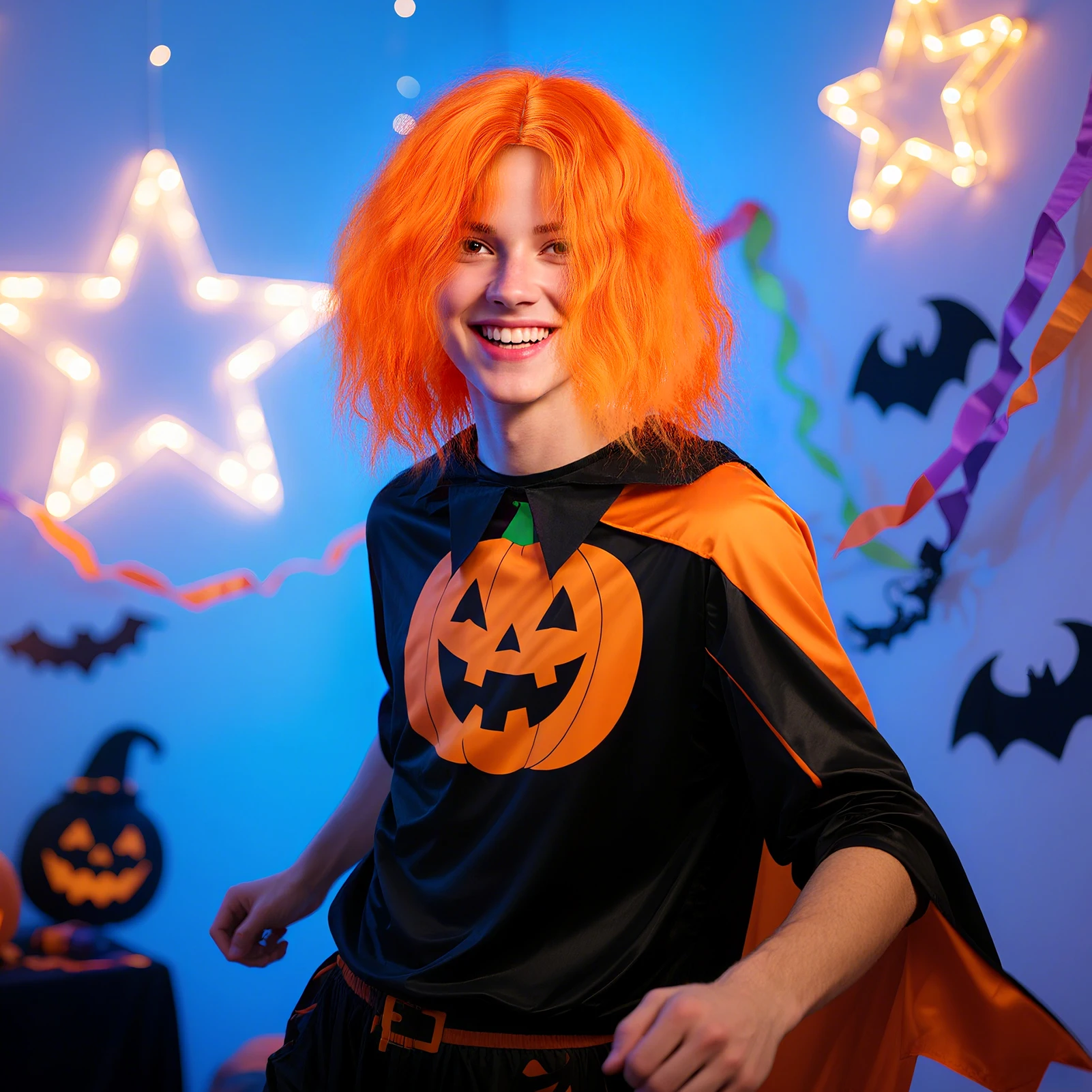 باروكات كاملة مجعدة باللون البرتقالي للهالوين، باروكات قابلة للتنفس ذات مظهر طبيعي للاحتفالات السفر وحفلات الزفاف والشحن المحلي