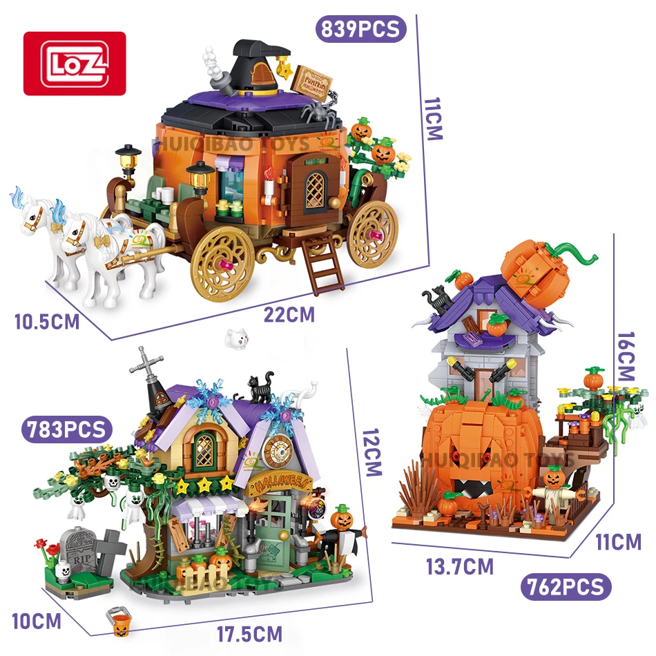 LOZ Halloween Mini Pumpkin House Micro Model Building Blocks City Kid DIY Pumpkin Carriage Set Bricks Toys for Children Gift