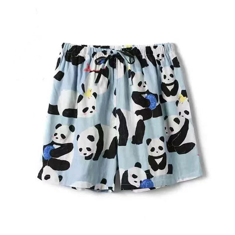 

Summer Women's Panda Pajama Pants Shorts Cotton Gauze Loose and Comfortable Cartoon Panda Pants 2024 New