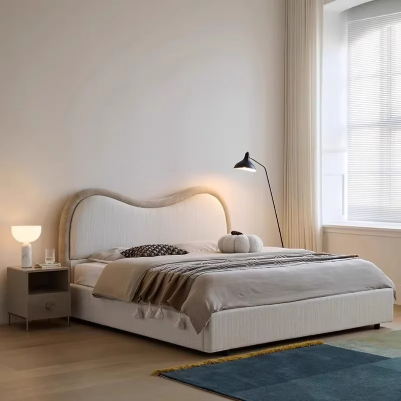 Beige American Double Bed Luxury Wooden White Bedgeraamte Double Bed Adjustable Murphy Cama Matrimonial Bedroom Furniture