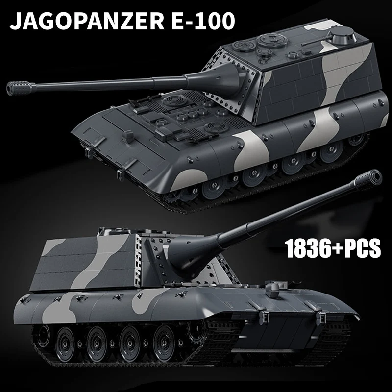 

Military World War 2 MOC Sturmgeschütz E100 Model Building Blocks Bricks Set WW2 E-100 Heavy Tank Destroyer Toys For Boy Gifts