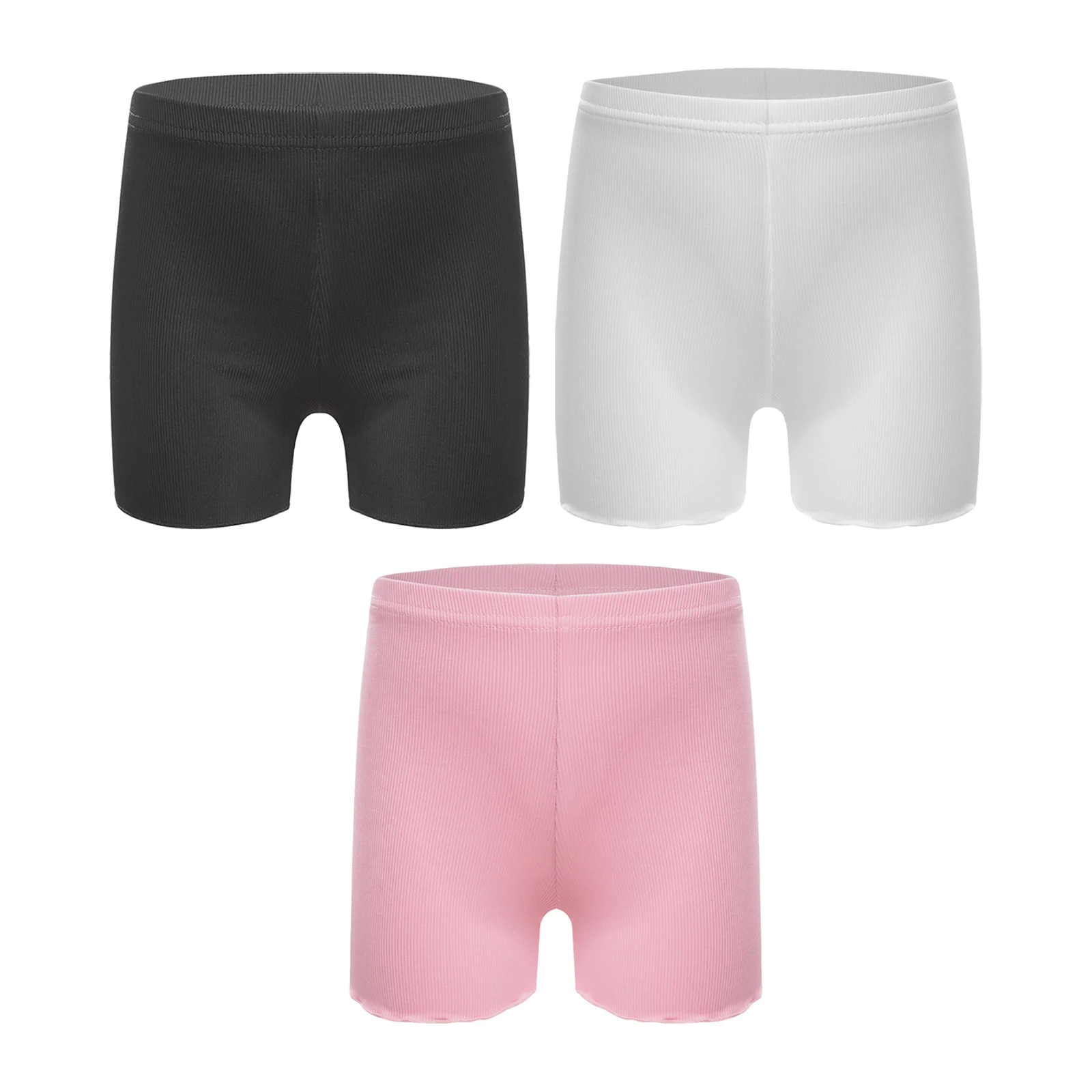 3Pcs/Set Kids Girls High Waist Ribbed Shorts Casual Wear Solid Color Elastic Waistband Panties Soft Underwear Leggings Nightwear