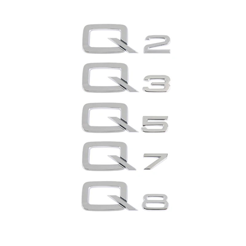 3D ABS Numbers Letters Q2 Q3  Q5  Q7 Q8 Emblem for Audi Q series Car Fender Trunk Rear Logo Sticker Black Silver