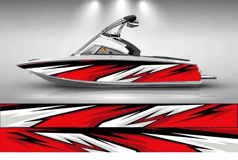 Gray, Red and Black Lines Modern Graphic Vinyl Boat Wrap Decal Fishing Pontoon Sportsman Console Bowriders Watercraft etc.. Boat