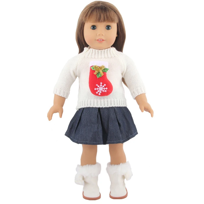 Conjunto de suéter/calça/vestido de bonecas americanas de 18 polegadas para 45cm, acessórios de roupas de brinquedo de bebê, roupa de natal, presentes de festival