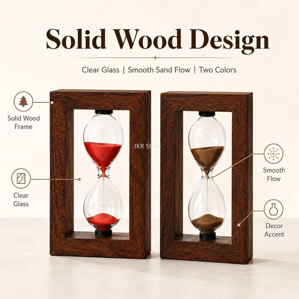 Wooden Desktop Hourglass 3/5 Minute Sand Timer Mini Clock for Kids Study Kitchen Home Office Decoration and Gift Display