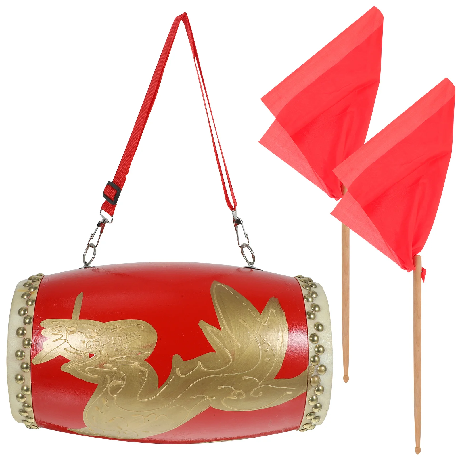 1 قطعة نمط التنين الخصر طبل الخشب الأحمر المحمولة أداة قرع لأداء الرقص التقليدي