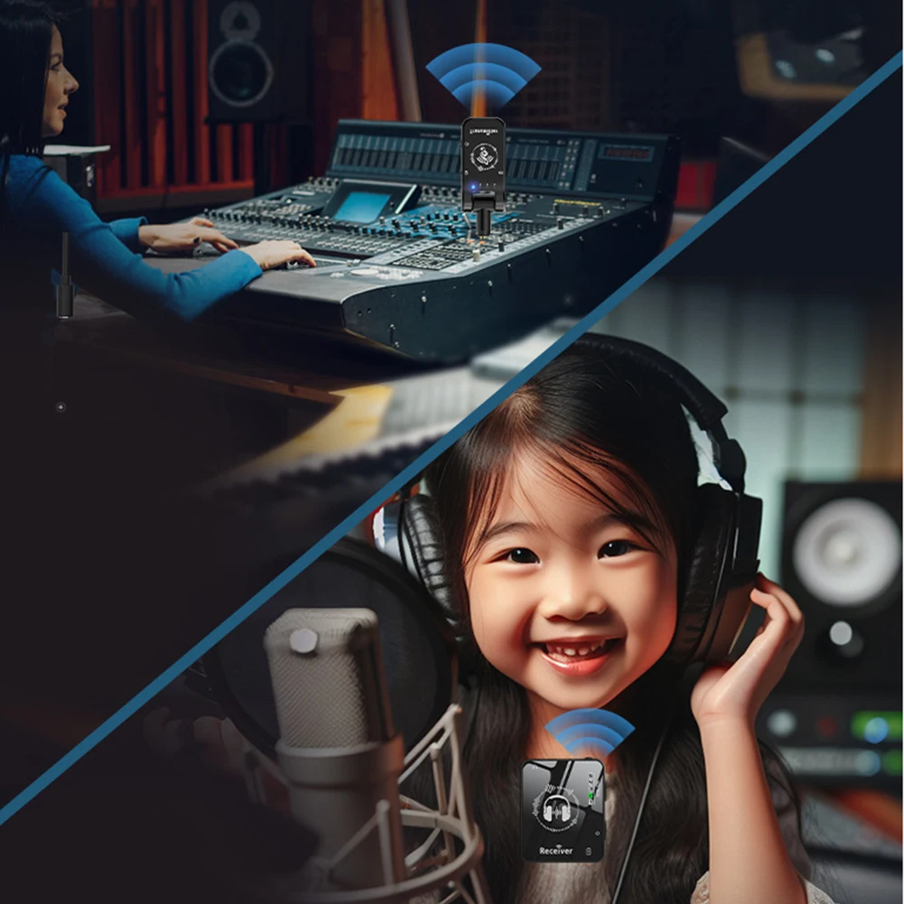 نظام مراقبة لاسلكي داخل الأذن جهاز ريسيفر استقبال وإرسال قابل لإعادة الشحن 40 متر لأداء بروفة نطاق الاستوديو المباشر
