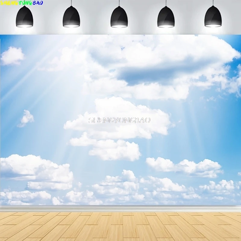 Сияющие солнечные лучи белые облака голубое небо фон для фотосъемки абстрактный мирный голуб лестница небесная дорожка фото фон YK-03