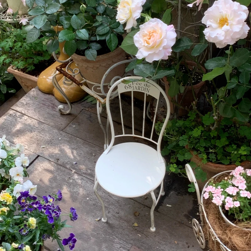 Pastoral Wrought Iron Retro Old Tin High Back Chair Ornament Flower Stand Flowers Stool Garden Groceries Декор Для Дома Decor