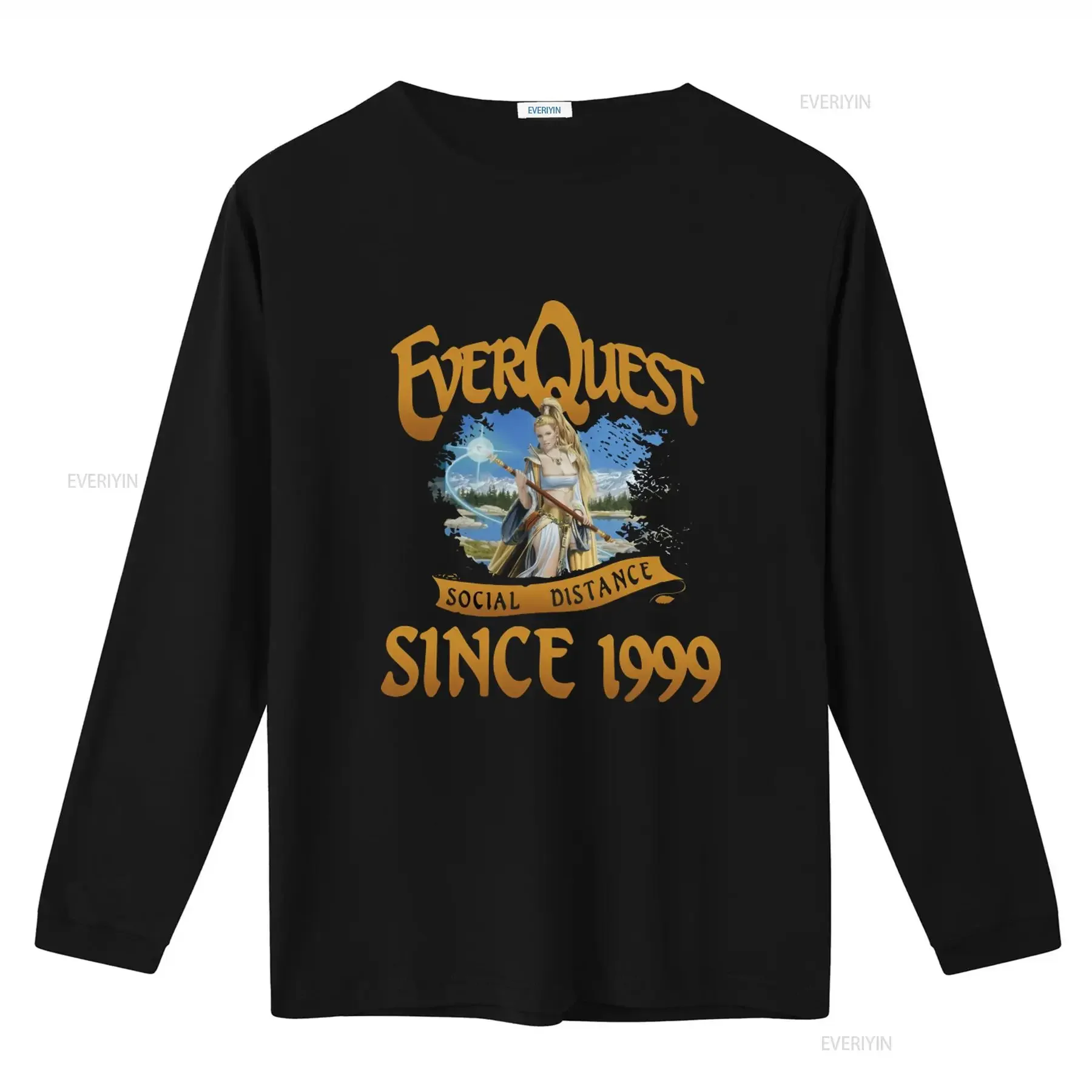 Everquest Social Distance T Shirt Since 1999 Fantasy Design for Gamers vintage Washed Top For Everyday Wear Versatile Casual