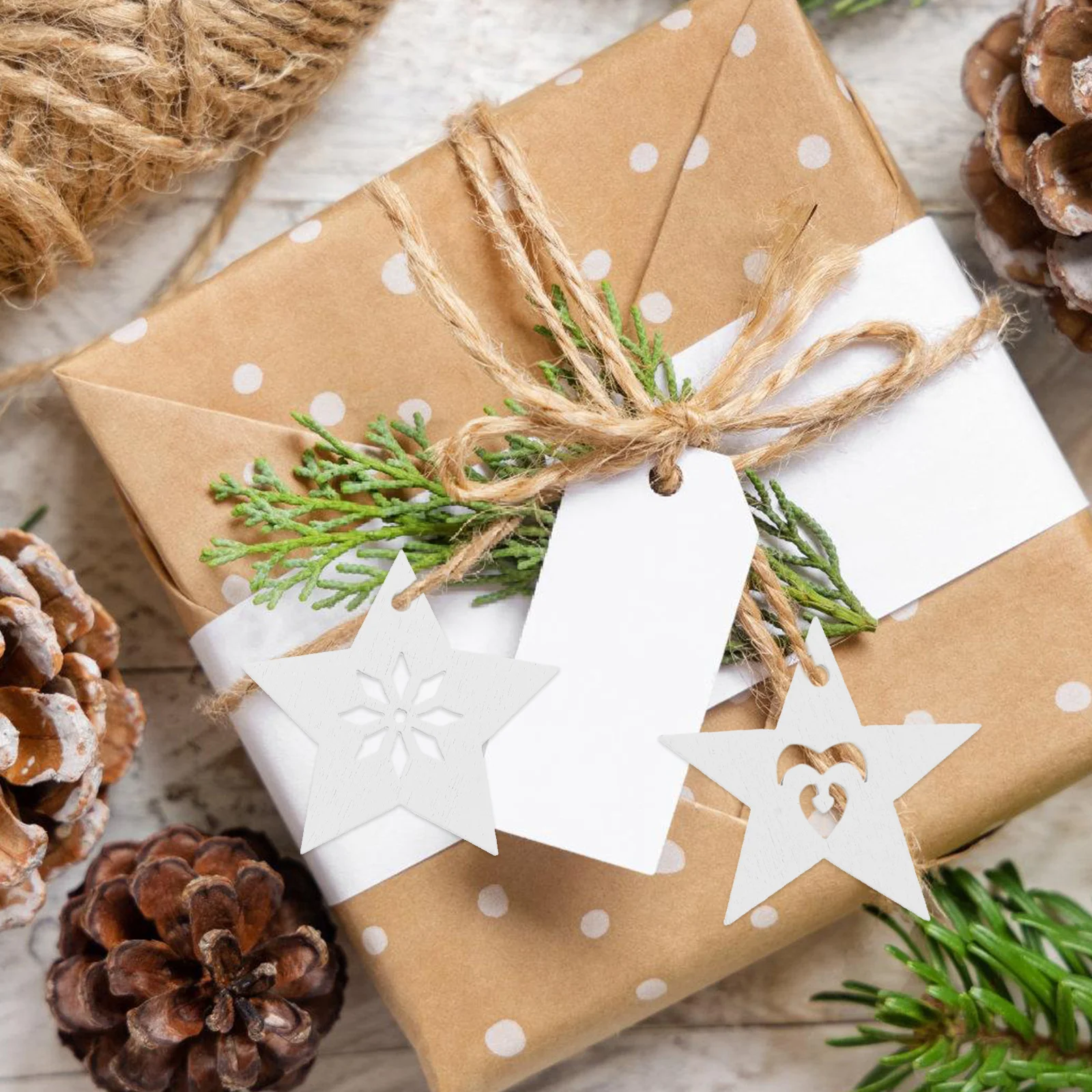 

50Pcs DIY Wooden Pentagram Ornaments White Wall Hangings for Christmas Thanksgiving Birthday Party Decorative Crafts