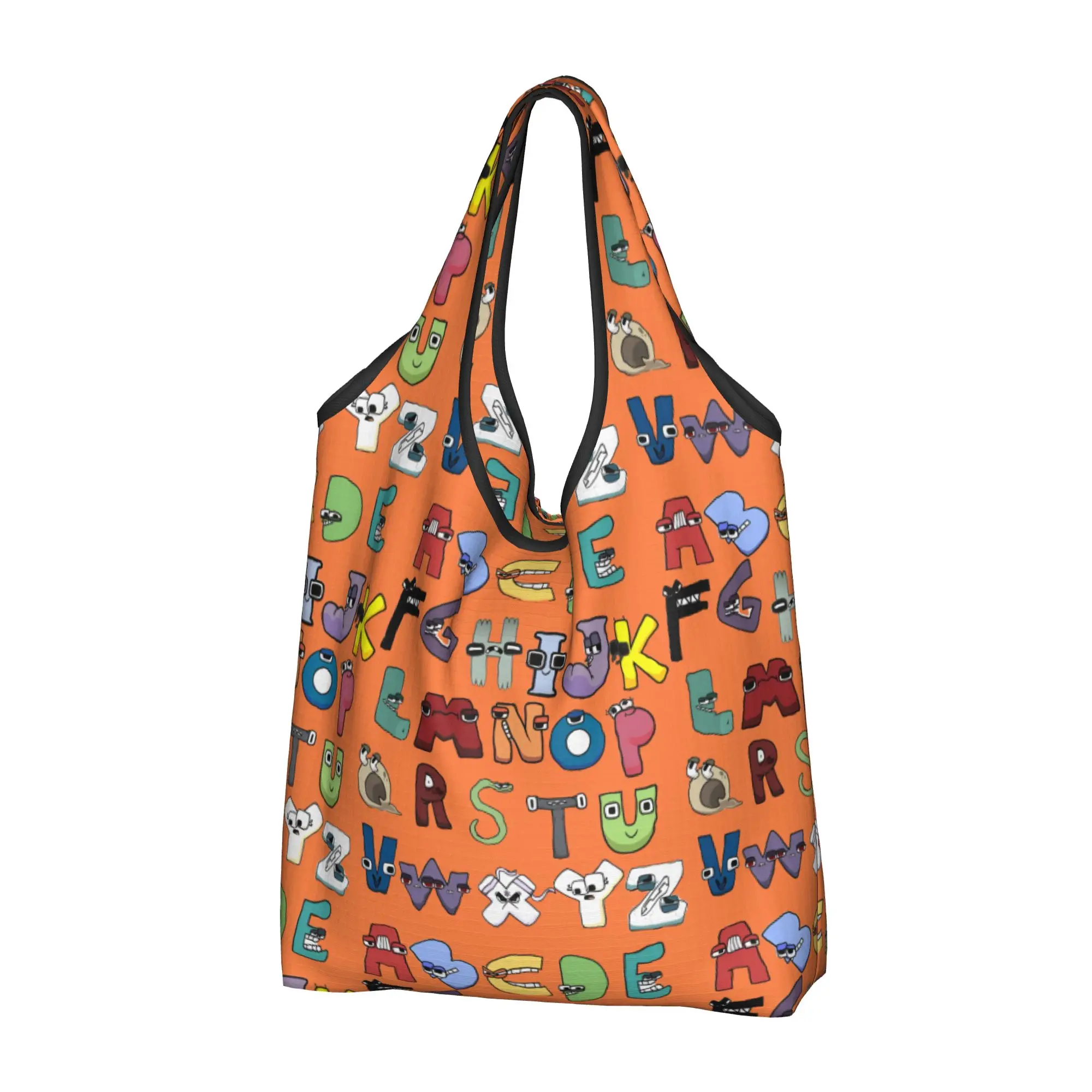 Custom A-Alphabetes Hot Cartoon Shopping Bag Women Portable Large Capacity Groceries Cartoon Manga Shopper Tote Bags