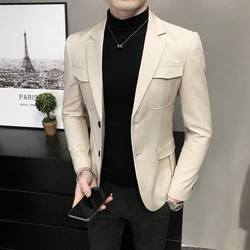 Blazer de Color puro para hombre, traje ajustado a la moda, chaqueta Formal para boda y graduación, ropa para hombre, novedad de 2023