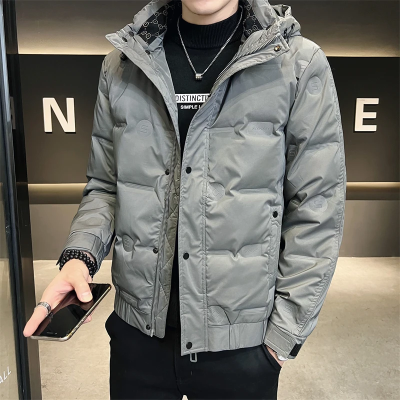 Solid Color Men's Hooded Duck Down Jackets 2023 Autumn Winter Casual Plus Size L-5XL Warm Puffer Coat Hat Detachable Down Parkas