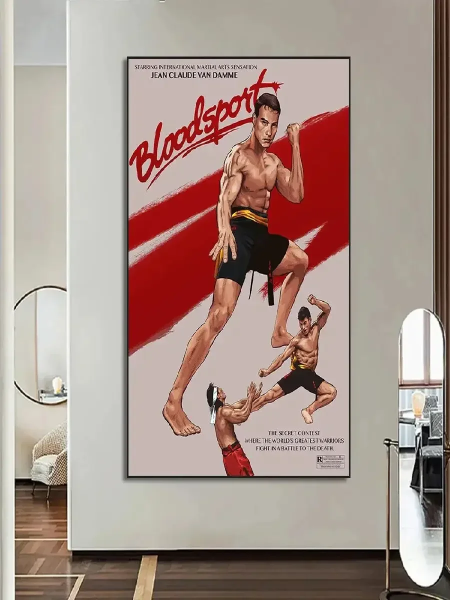 Bloodsport  Vintage Movie Poster  JeanClaude Van Damme Kungfu Film Canvas Painting for Living Room Wall Decor  Retro Home Decora