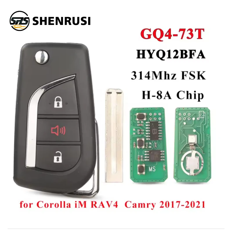 รีโมทรถยนต์ชิป SHENRUSI GQ4-73T /HYQ12BFA 314Mhz H (8A) สำหรับรถยนต์โตโยต้า RAV4 Camry Corolla ปี 2015 2016 2017 2018 2019 2020 2021
