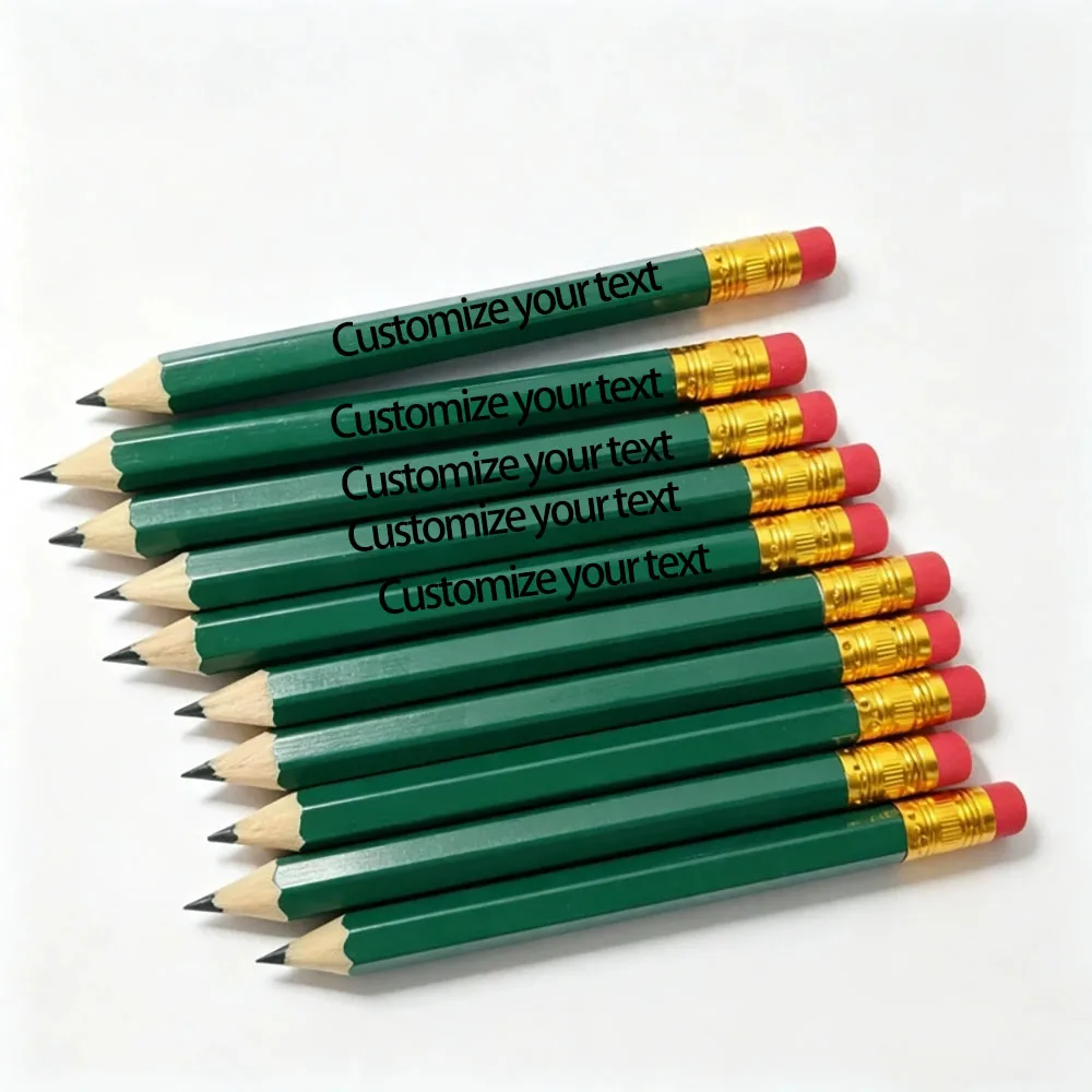 40/60/90 Pieces of Dark Green Golf Short Pencils, Customizable with Engraving, with Red Eraser, Can Erase Mistakes, Suitable for Sketching, Drawing, and Writing, Featuring a Durable and Comfortable Wooden Structure, Ideal for Schools, Offices, and Art Supplies
