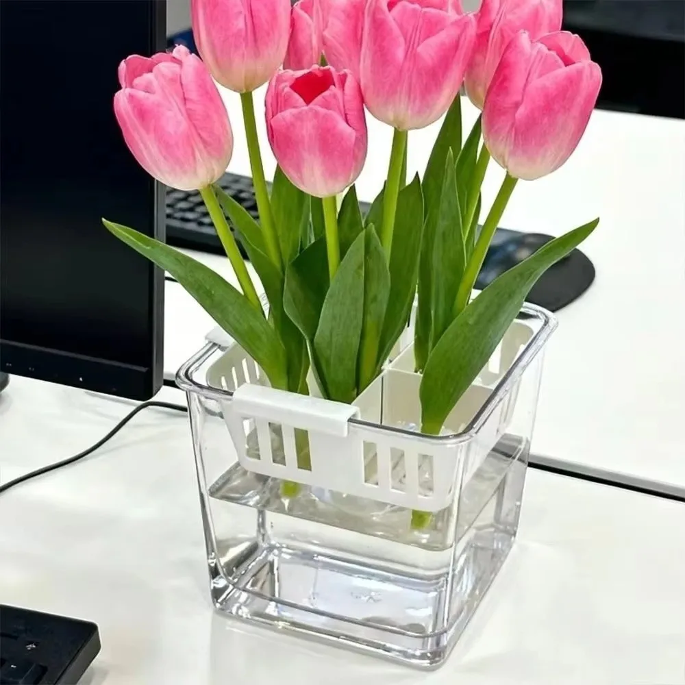4 Grids Hydroponics Nursery Pots Planter Containers Clear Tulip Bulb Planter Square Double Layered Water Culture Planter