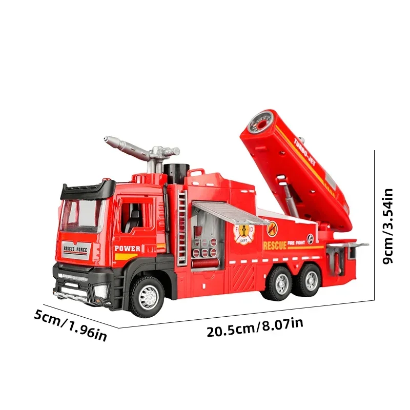 Camión rociador de motor de bomberos con pulverizador de agua de aleación, sonido y luz, modelo de coche extraíble, puerta abierta, juguetes para niños, regalos de vacaciones, 1/32