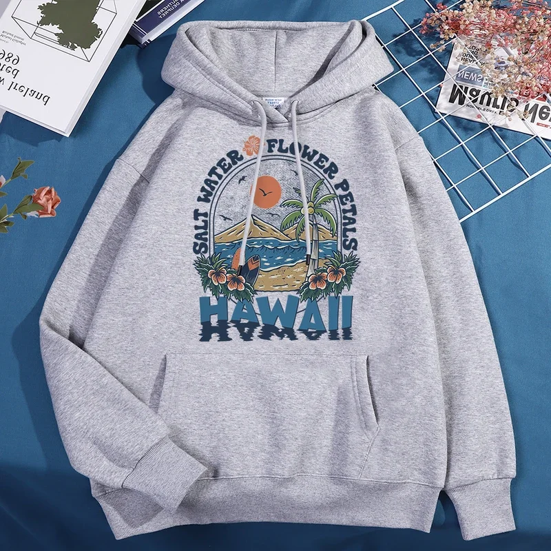 Salt water flower petals Hawaiian sweatshirt men women cartoons Harajuku clothesautumn o-neck pullover hoody autumn fleece cloth