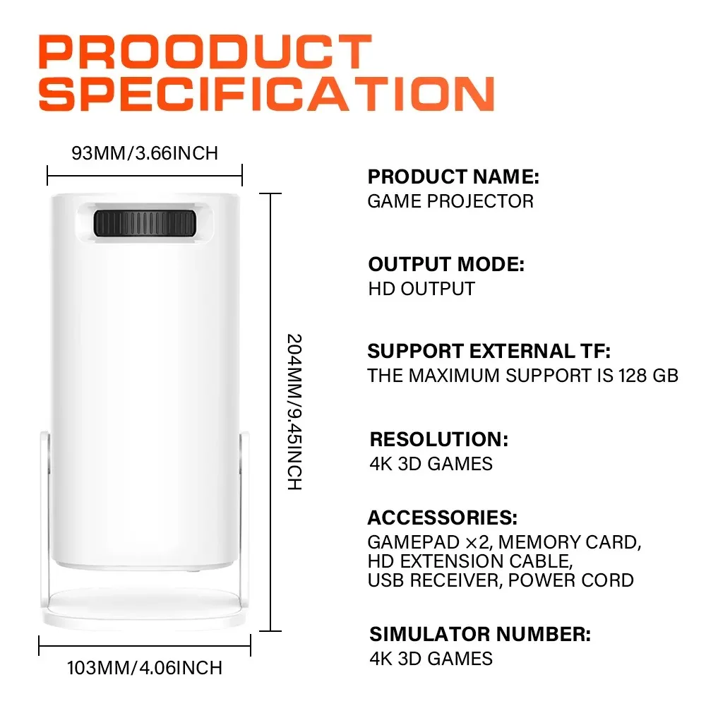 Projetor de jogos android 11 p30max 64gb cartão tf controlador de jogos sem fio duplo wifi 1280*720p projetor portátil de home theater