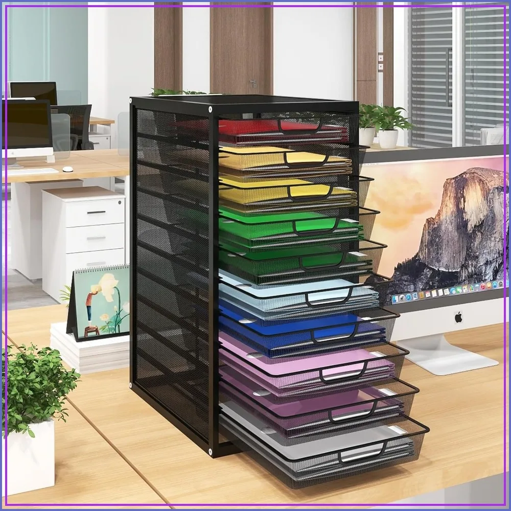

10 Drawer Mesh File Organizer, Desktop Stationery Storage, Paper Letter Tray, Office Supplies for Home School