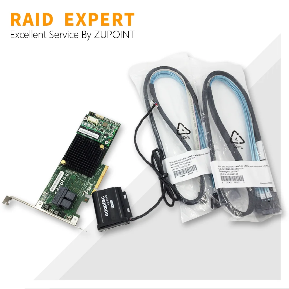 ZUPOINT Adaptec ASR-7805 RAID Controller Card 6Gbps PCIe Controller Card 1GB RAID Expander + BBU + SFF-8643 SATA cable