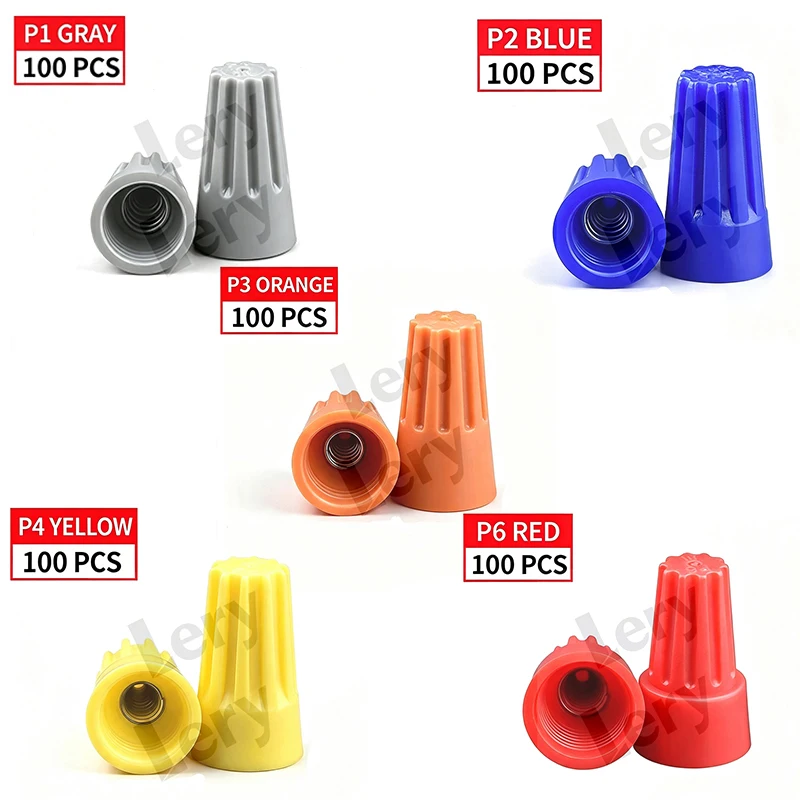 100Pcs P1 P2 P3 P4 P6 Spiral Type Pressure Wire Cap Connector Rotating Closed Terminal Quick Connector Terminal Cap Rotating Kit