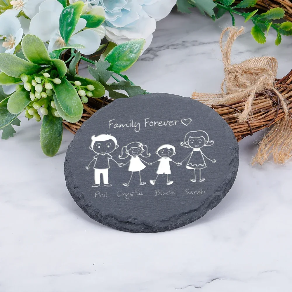 

Family Cute Coasters Customized Family Member Name Personalized Pattern Slate Coaster for Parents Children House Coffee Coaster