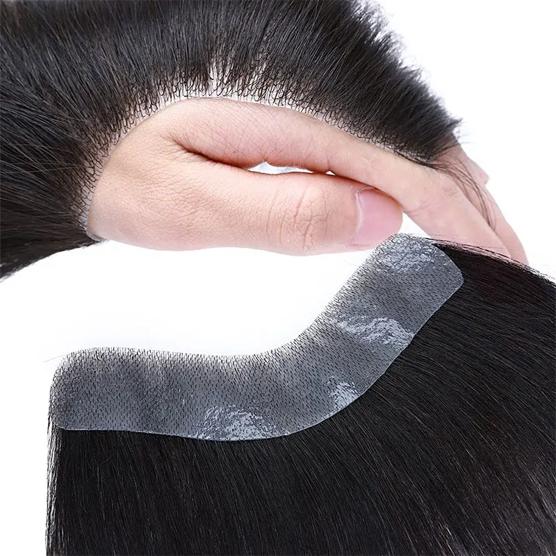 Herren-Toupet mit dünner PU-V-Loop-Haarsystemeinsatz, 6 Zoll, Remy-Echthaar-Haarteil für Männer, 1B V-Frontal-Toupet – Detail 10