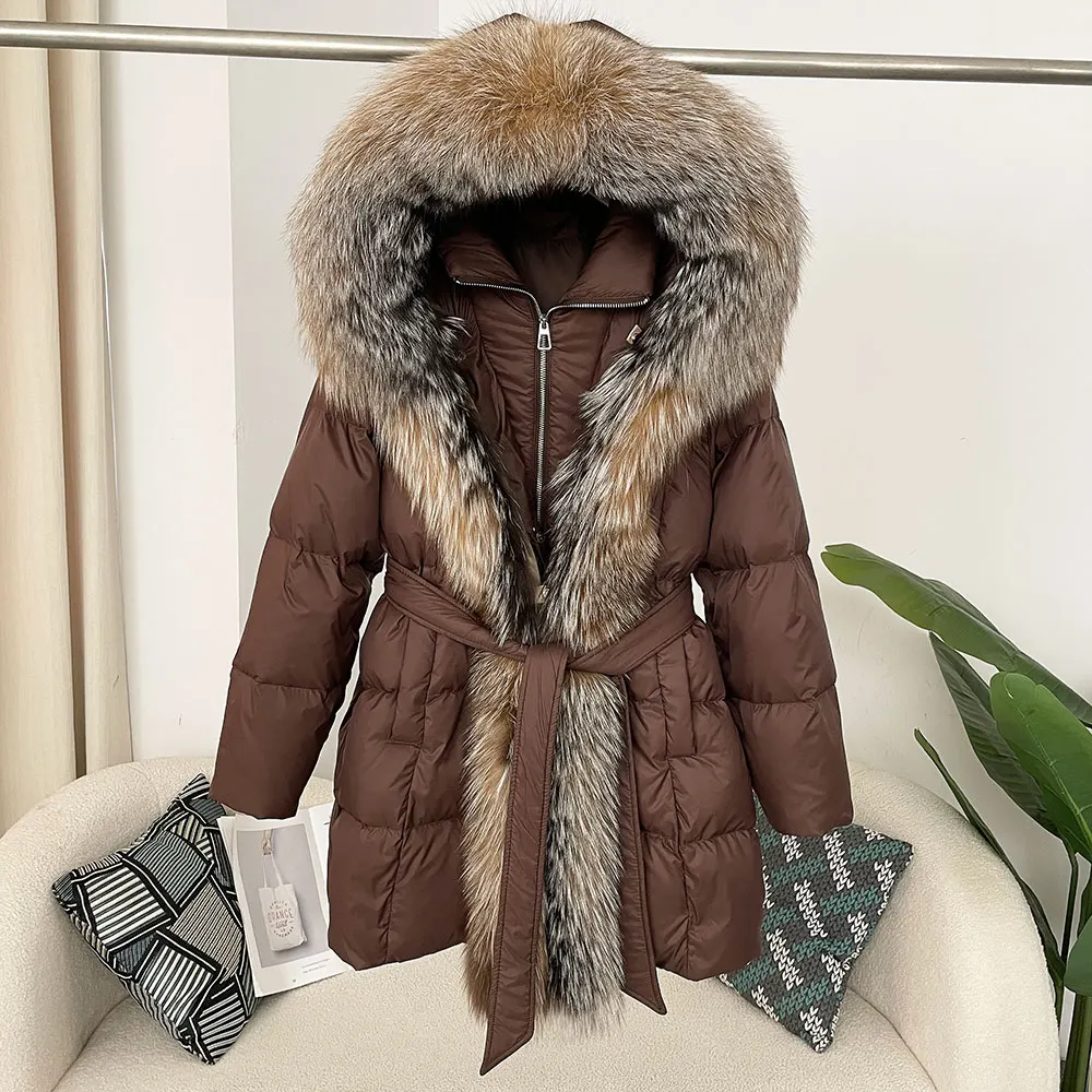 OFTBUY White Duck Down Coat Winter Jacket Women Thick Warm Streetwear Casual Hooded Natural Real Fox Fur Outerwear Puffer Jacker