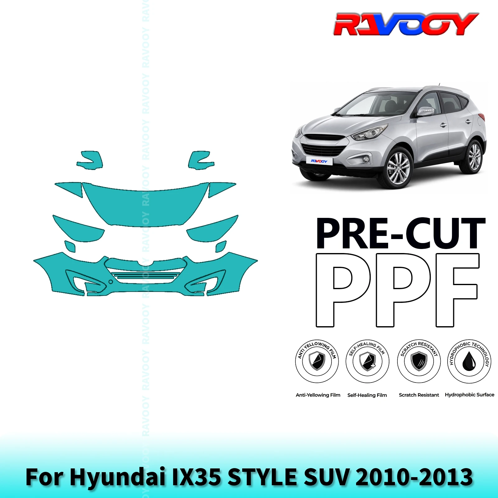 For Hyundai IX35 STYLE SUV 2010-2013 Partial Front 8.5Mil Pre-Cut Paint Protection Film PPF Stone Chip Kit | Clear/Matte/Black