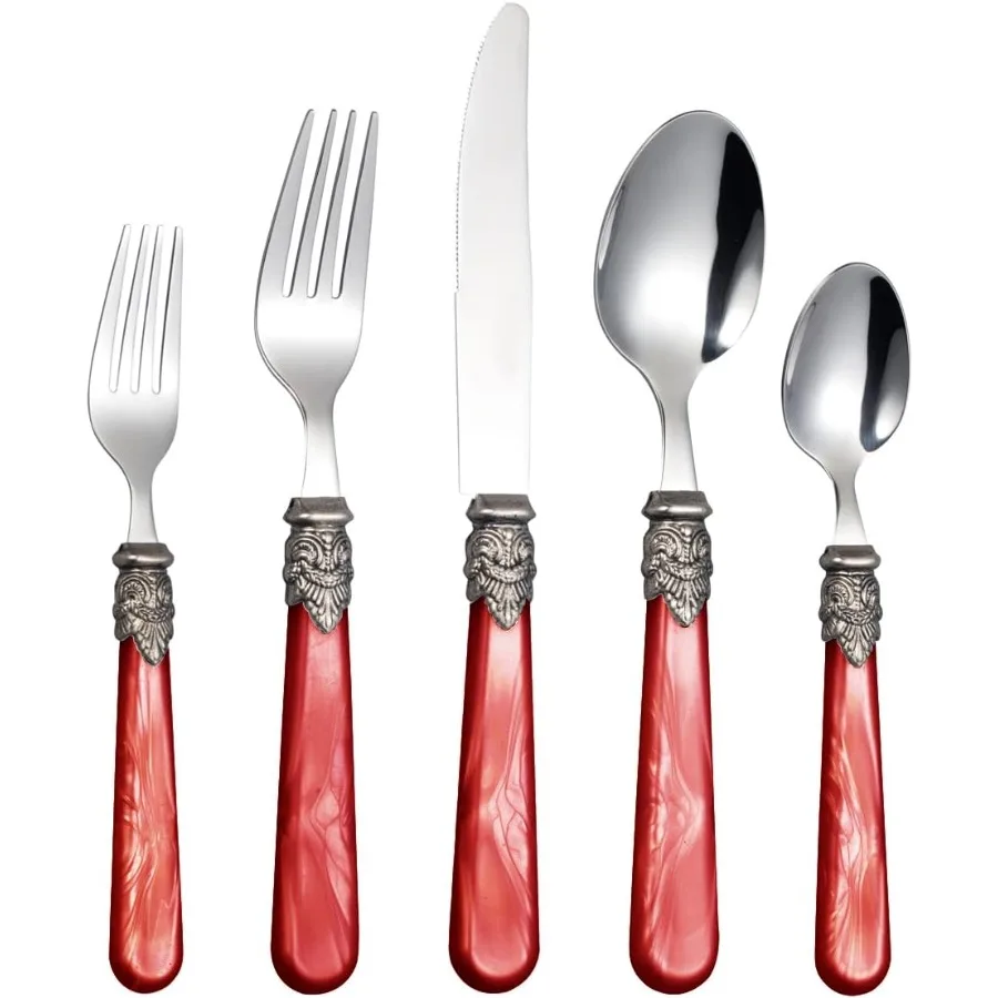 

Элегантный набор столовых приборов из нержавеющей стали 18, 10, 20 предметов, для 4 винтажных столовых приборов, можно мыть в посудомоечной машине, 20 красных