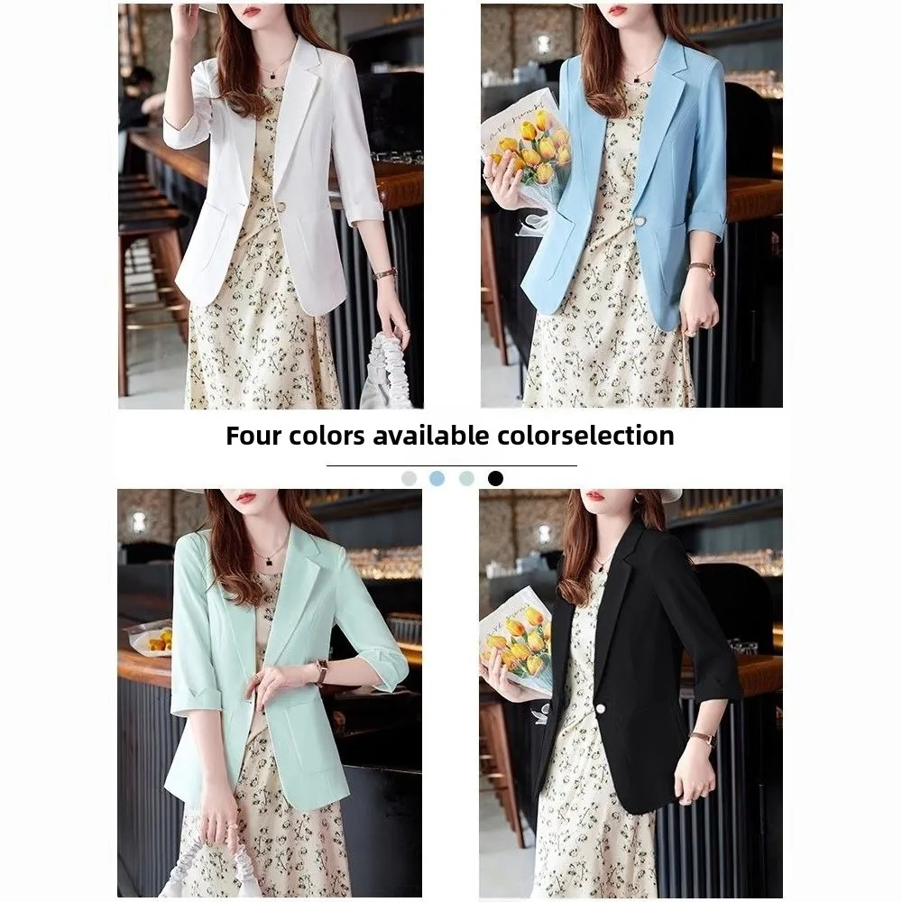 

White Slim Fit ort Sve Suit Jaet for Women 2025 New Sle Lightweight Faionable Button up Top Summer Thin Model