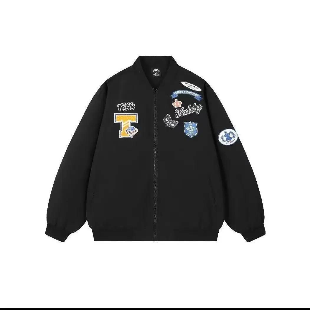 

Модный бейсбольный джут с мультяшным медведем и буквенным принтом космонавта, весенне-осеннее повседневное пальто, молодежное повседневное пальто с подставкой на молнии