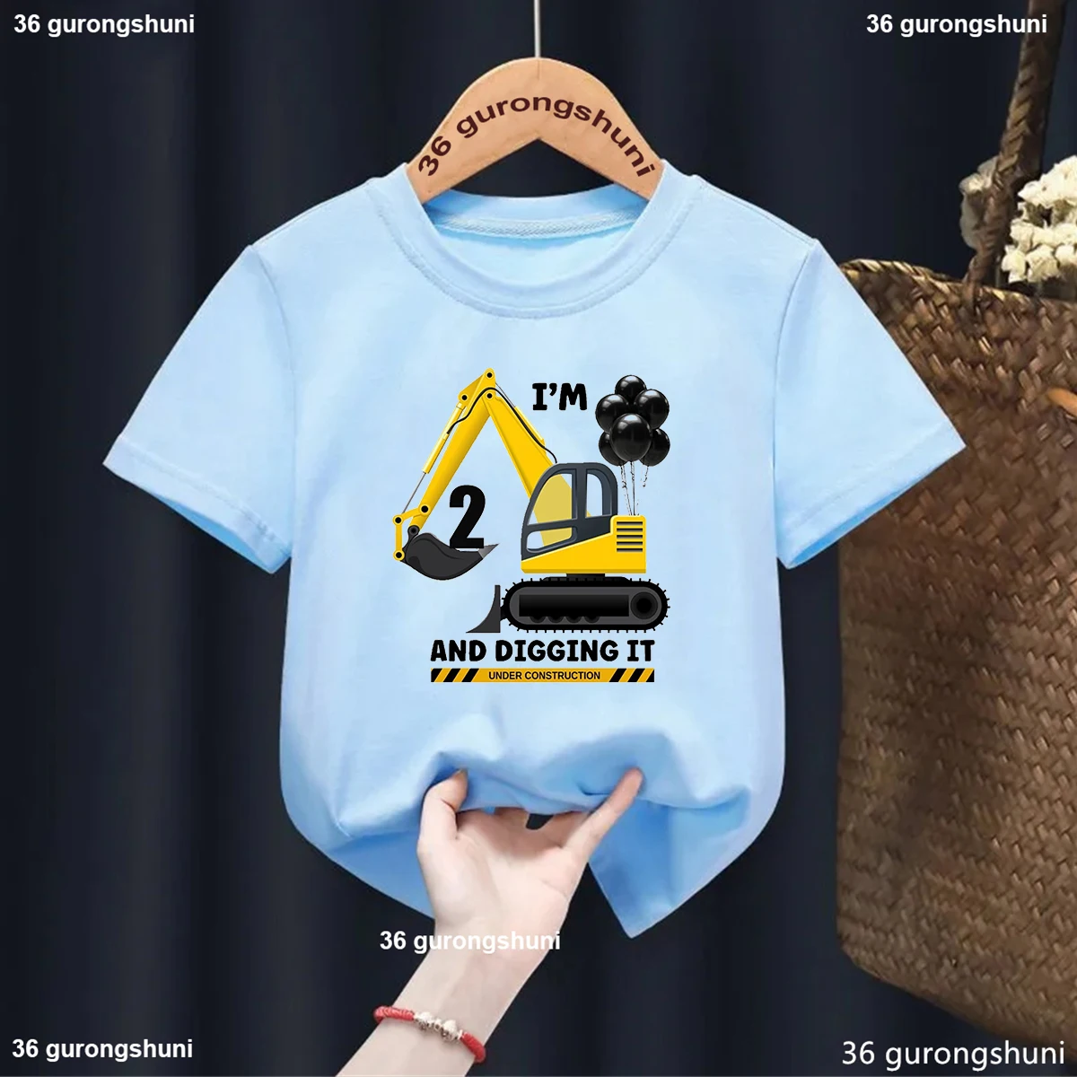 

New Kids Boys T-shirts Baby Short Sleeve Excavator Tops Children Fashion Tshirt 1 2 3 4 5 Years Boy Construction Birthday Shirts