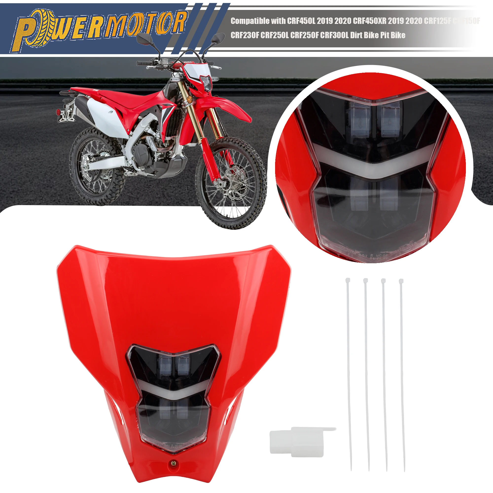 

Motorcycle Headlight Fairing LED or Halogen Wick Headlamp For CRF450L CRF450XR CRF250 R/L/X 2019 2020 Motocross Dirt Pit Bike