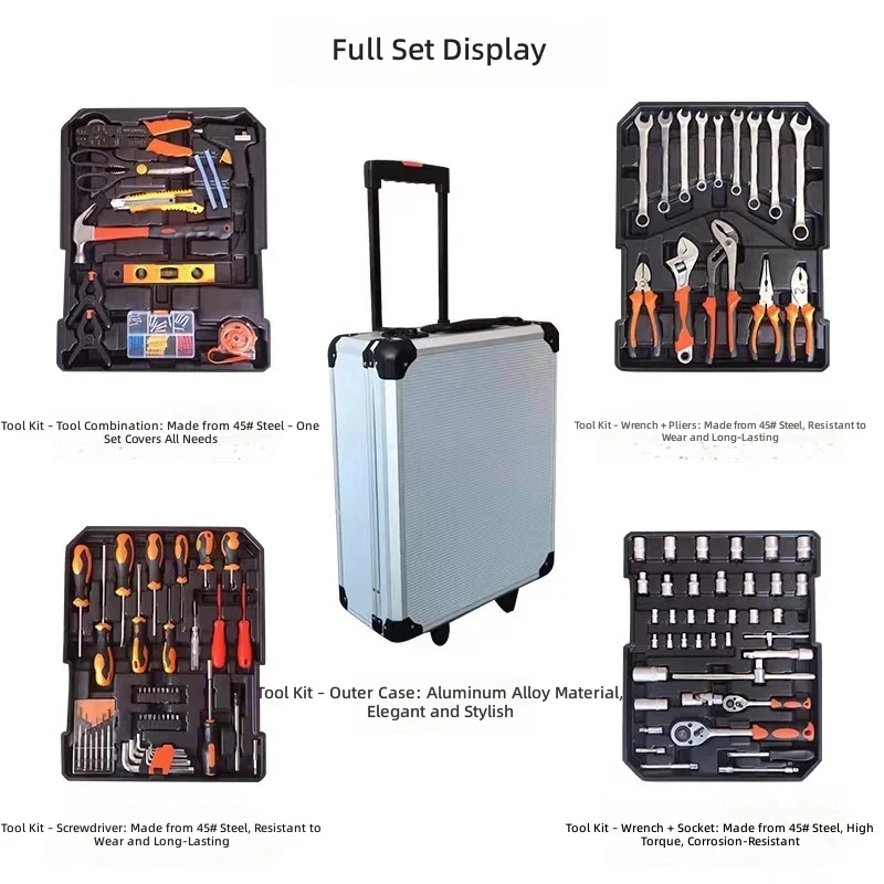 186 sets of tools, 187 trolley boxes, 399 sets of tools, aluminum boxes, four-layer hardware combinations,