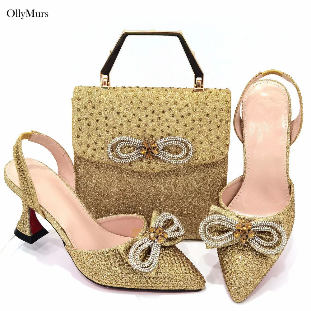 

Summer Italian Style Rhinestone High Heels Shoes And Bag Set Fahion Elegant Ladies Shoes And Bag Set For Party Dress